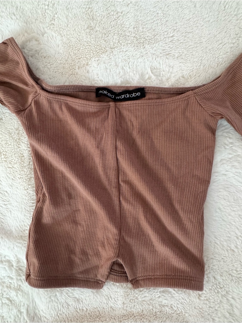 Naked Wardrobe mocha long sleeve ribbed crop top